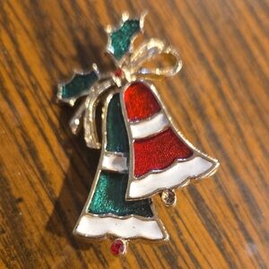 Festive Red and Green Bell Brooch